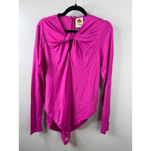 NWT Farm Rio Front Twist Cutout Long Sleeve Pink Bodysuit Size XL - Picture 6 of 8